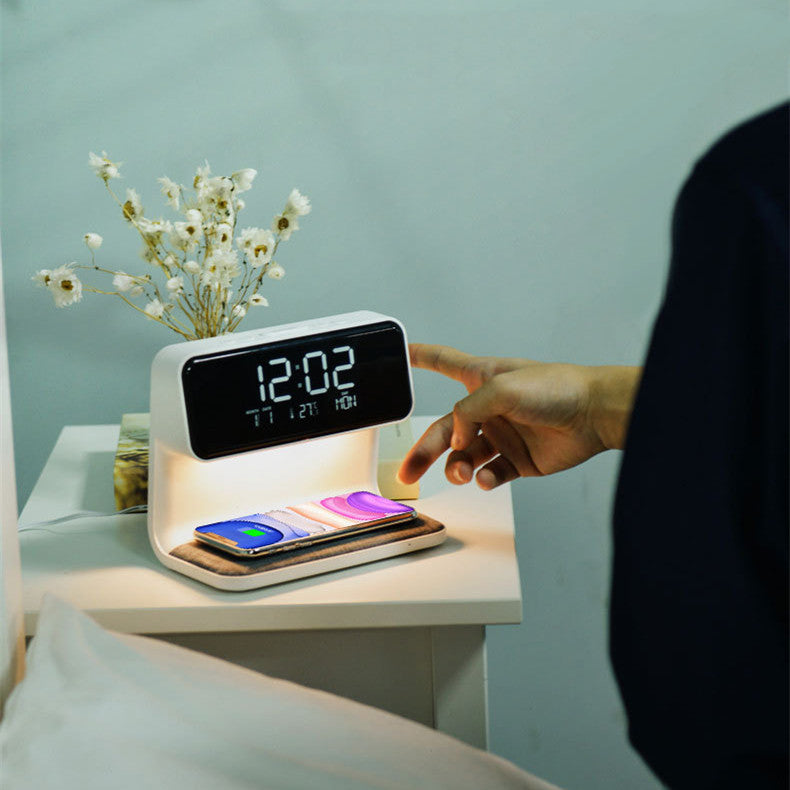 3-in-1 Bedside Lamp with Wireless Charging – Dimmable Touch Control & Integrated Alarm Display