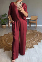 Natalie | Women's Chiffon Two-Piece Wide-Leg Ensemble