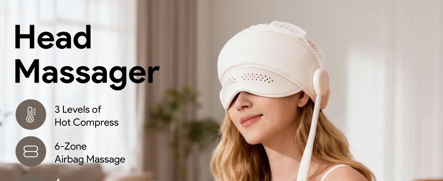 Electric Head and Scalp Massager Eye Compress and Air Pressure Heated Therapy And Stone Massage - Image 7