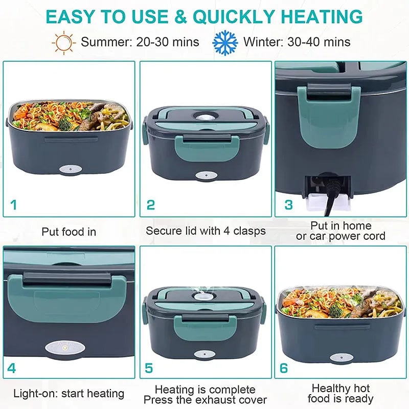Electric Heated Insulated Lunch Box Warmer with Stainless Steel Tray and Portable Carrying Handle - Image 4