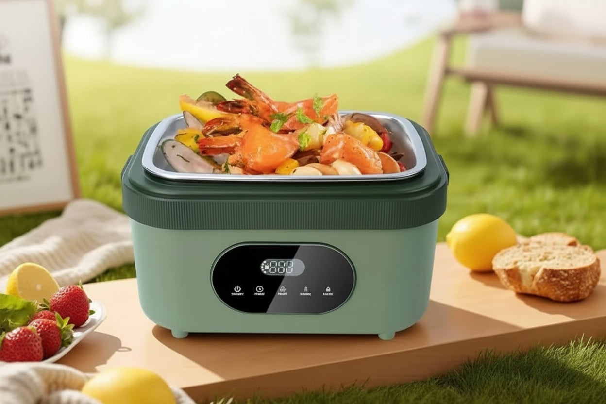 Electric Heated Lunch Box with Stainless Steel Tray LED Display and Carrying Handle for Work Travel - Image 3
