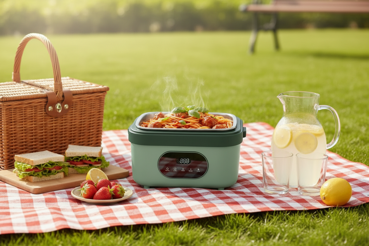 Electric Heated Lunch Box with Stainless Steel Tray LED Display and Carrying Handle for Work Travel - Image 5