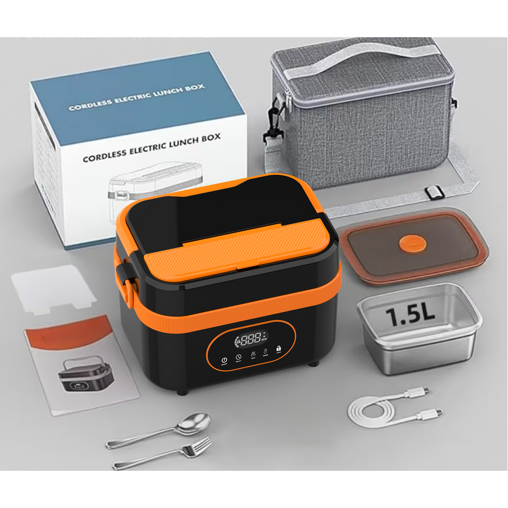 Electric Heated Lunch Box with Stainless Steel Tray LED Display and Carrying Handle for Work Travel - Image 6
