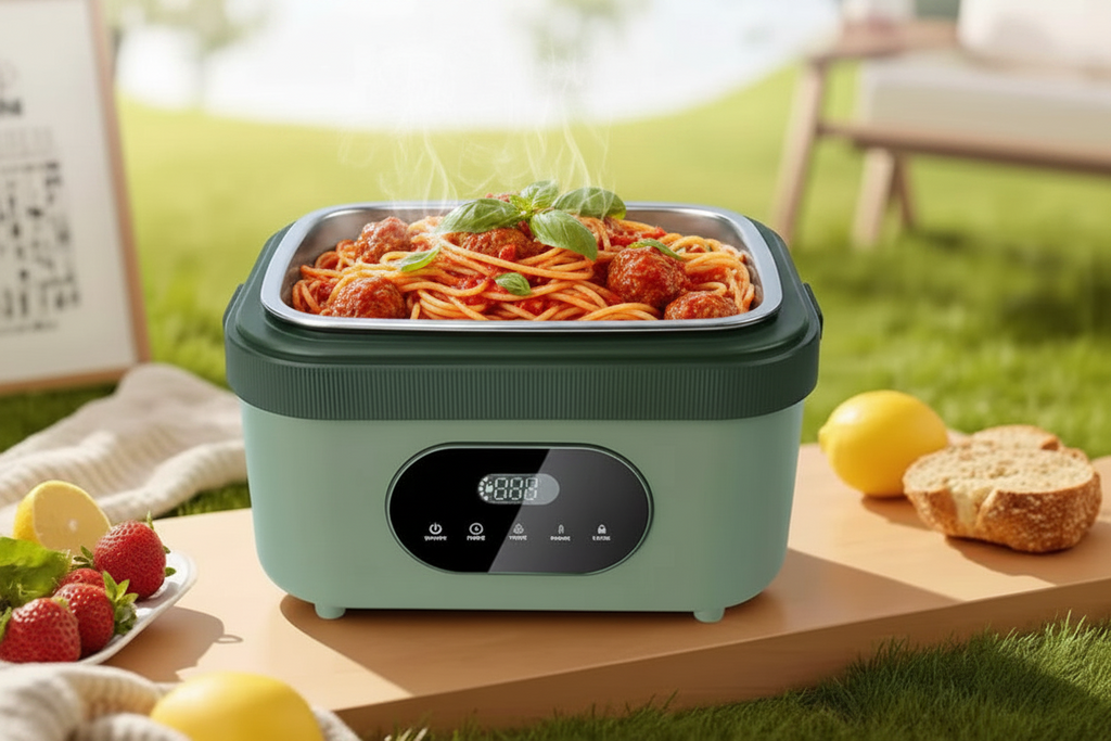 Electric Heated Lunch Box with Stainless Steel Tray LED Display and Carrying Handle for Work Travel - Image 7