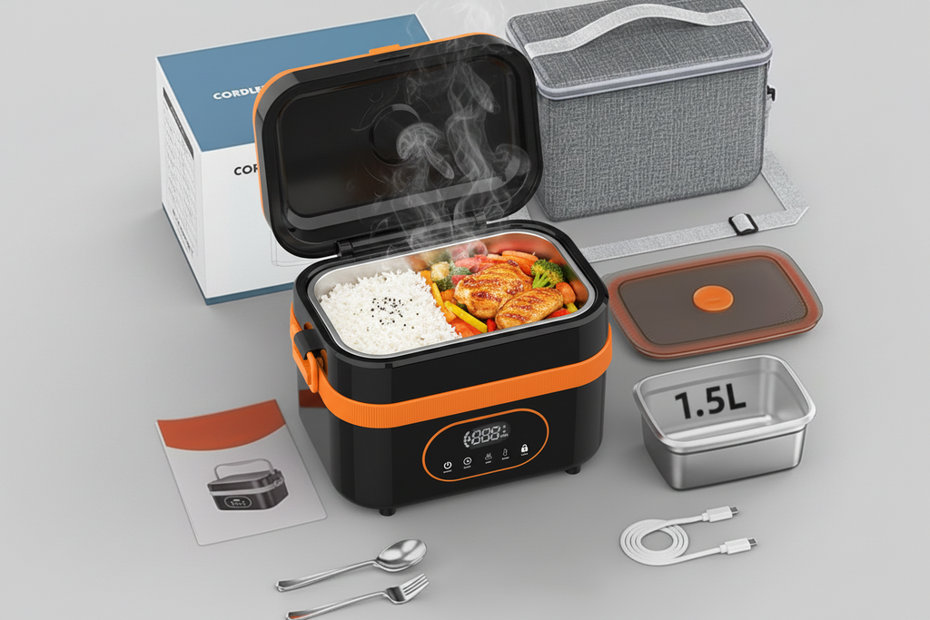 Electric Heated Lunch Box with Stainless Steel Tray LED Display and Carrying Handle for Work Travel - Image 8