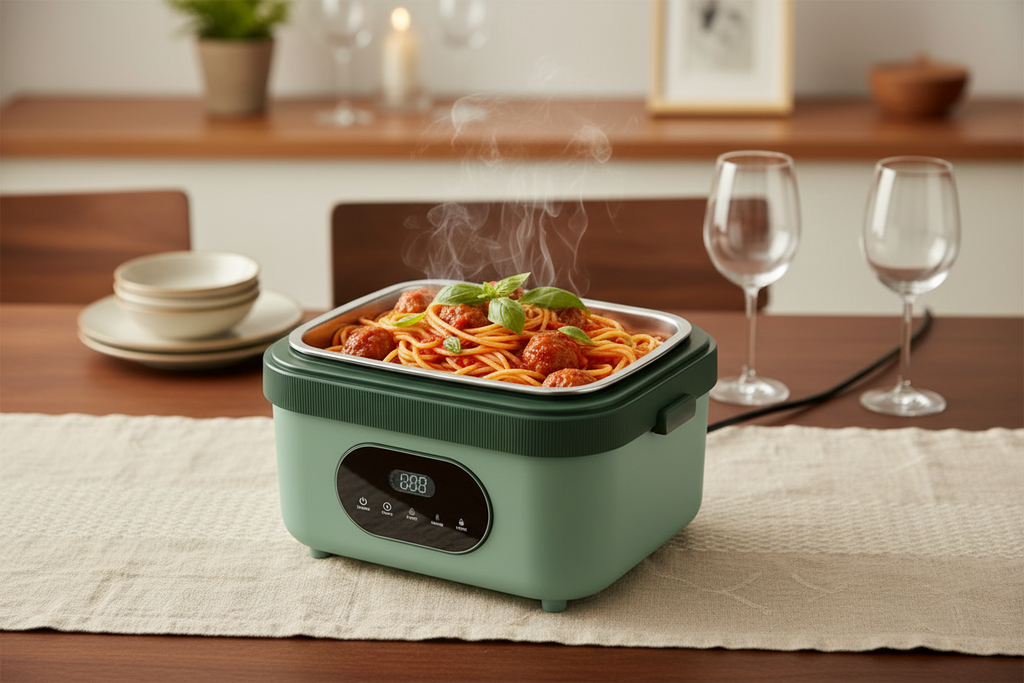 Electric Heated Lunch Box with Stainless Steel Tray LED Display and Carrying Handle for Work Travel - Image 9