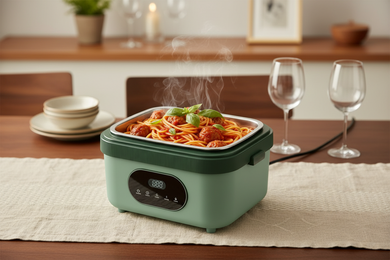 Electric Heated Lunch Box with Stainless Steel Tray LED Display and Carrying Handle for Work Travel - Image 9