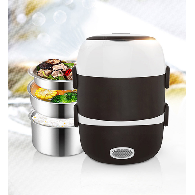 Electric Heating Lunch Box with Stainless Steel Bowls and Detachable Power Cord Heated - Image 1