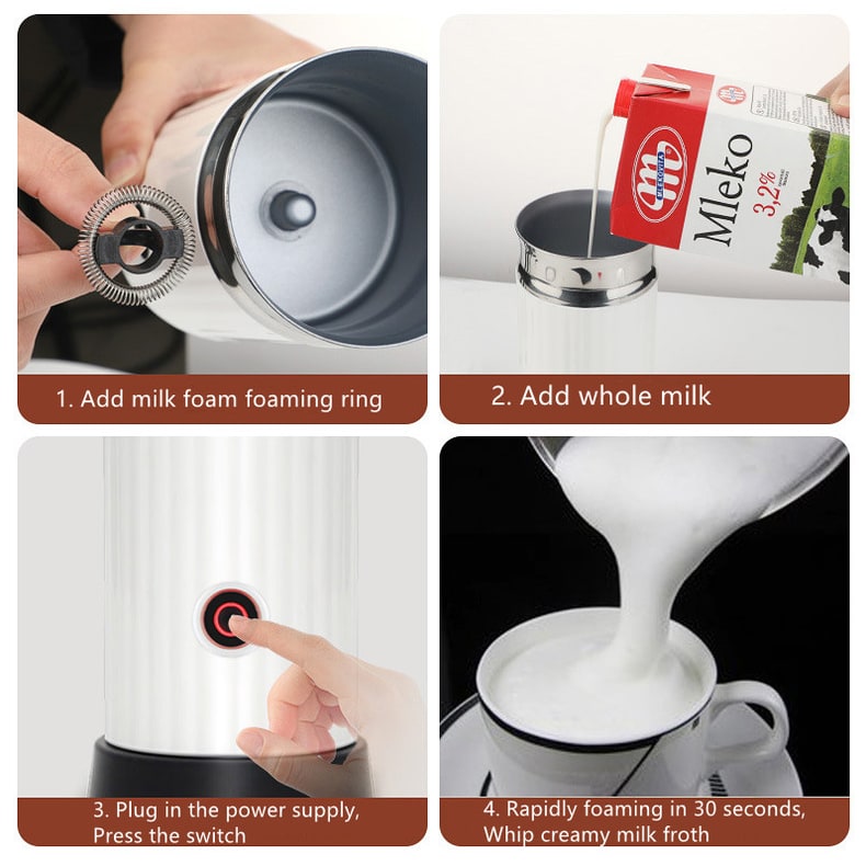 Electric Milk Frother and Heater with Stainless Steel Frothy Whisk Automatic 250ml Capacity - Image 2