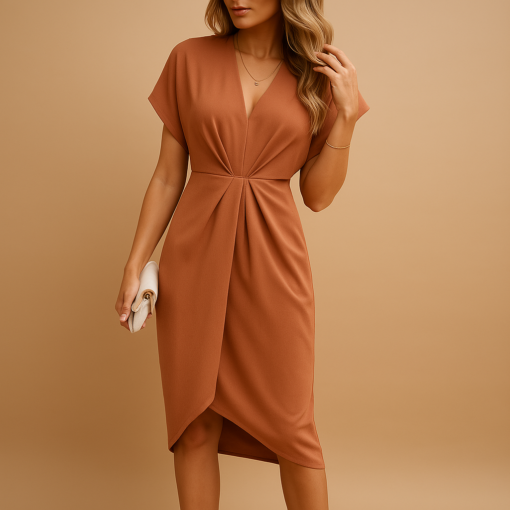 ZOE V. - Elegant Midi Wrap Dress for Women - Flattering Fit