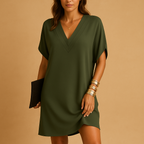 Selene Maris. – Elegant V-Neck Knee-Length Dress with Split Sleeves