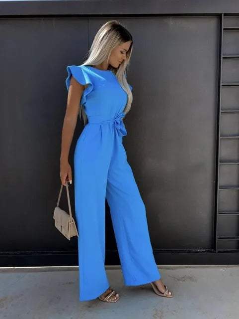 Ruffled Sleeve Jumpsuit with Belt – Elegant, Flattering & Effortless Style