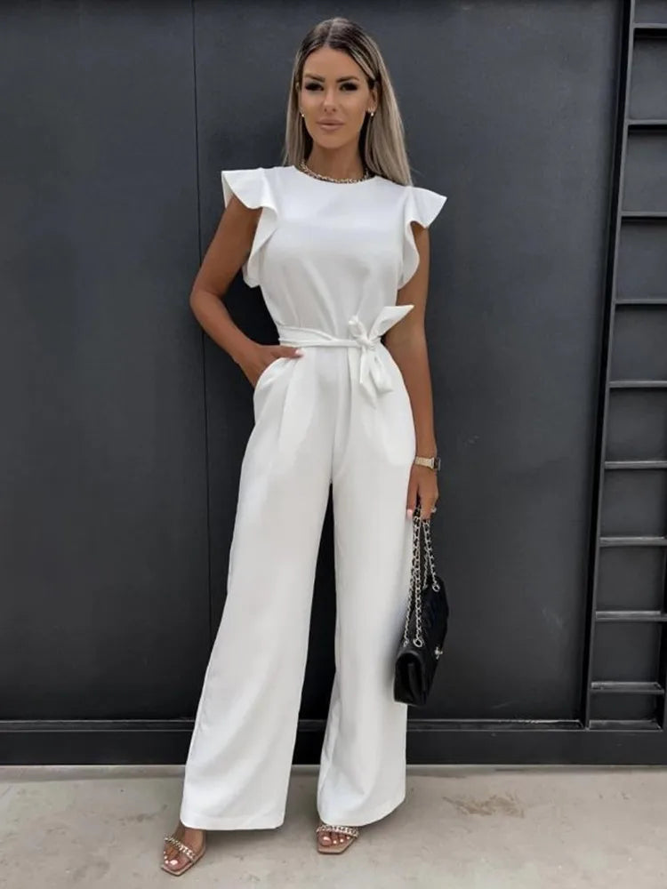 Ruffled Sleeve Jumpsuit with Belt – Elegant, Flattering & Effortless Style