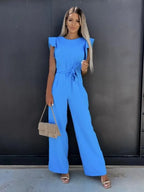 Ruffled Sleeve Jumpsuit with Belt – Elegant, Flattering & Effortless Style