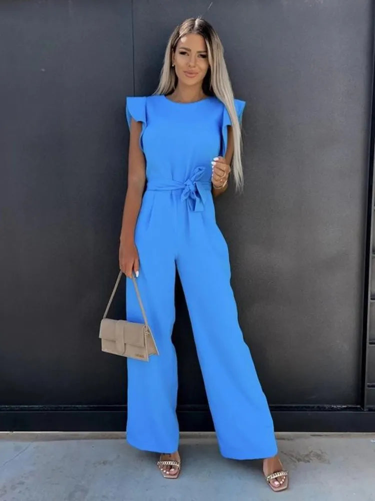 Ruffled Sleeve Jumpsuit with Belt – Elegant, Flattering & Effortless Style