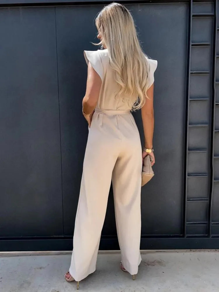 Ruffled Sleeve Jumpsuit with Belt – Elegant, Flattering & Effortless Style