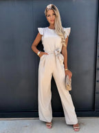 Ruffled Sleeve Jumpsuit with Belt – Elegant, Flattering & Effortless Style