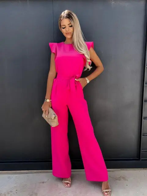 Ruffled Sleeve Jumpsuit with Belt – Elegant, Flattering & Effortless Style