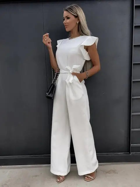 Ruffled Sleeve Jumpsuit with Belt – Elegant, Flattering & Effortless Style