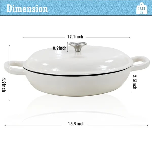 Enameled Cast Iron Braiser with Lid Round Braising Cookware Pan 12-Inch Shallow Oven Safe Pot - Image 5