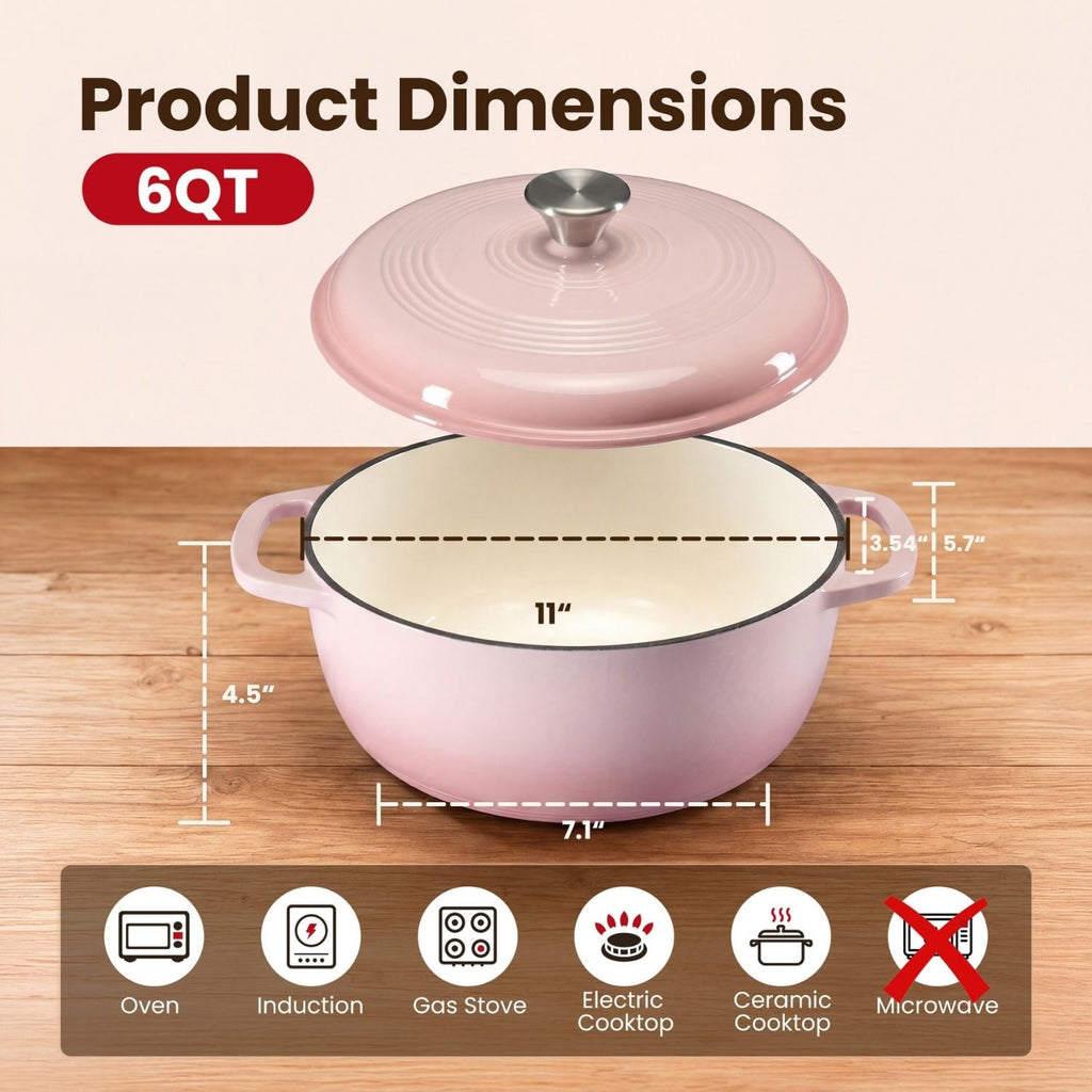 Enameled Cast Iron Dutch Oven Pot with Lid for Bread Baking and Braising 6 Quart Cookware - Image 10