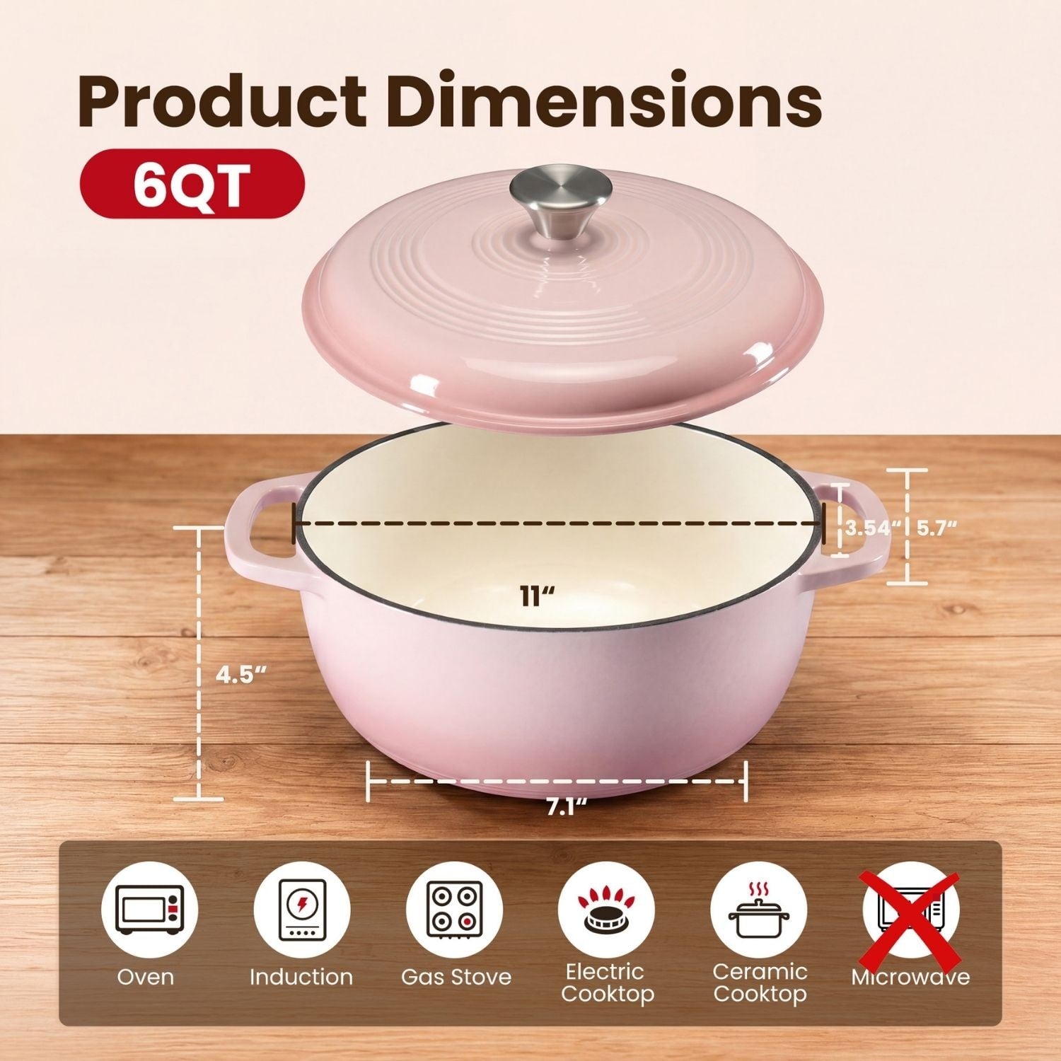 Enameled Cast Iron Dutch Oven Pot with Lid for Bread Baking and Braising 6 Quart Cookware - Image 10