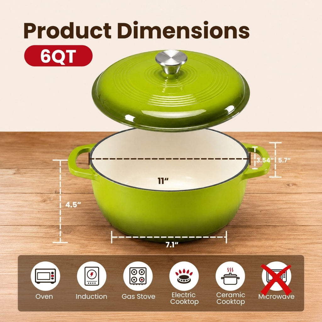 Enameled Cast Iron Dutch Oven Pot with Lid for Bread Baking and Braising 6 Quart Cookware - Image 8
