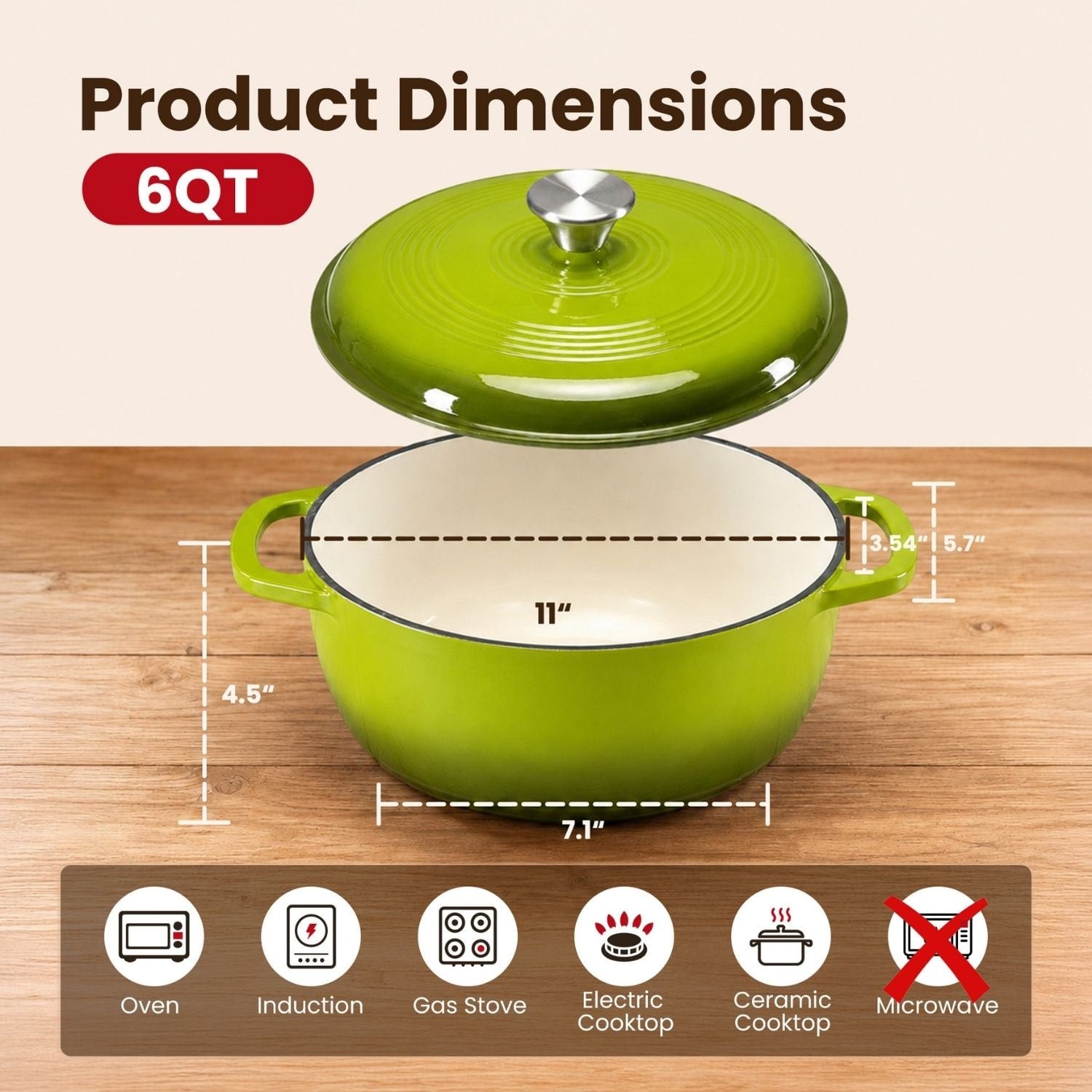 Enameled Cast Iron Dutch Oven Pot with Lid for Bread Baking and Braising 6 Quart Cookware - Image 8