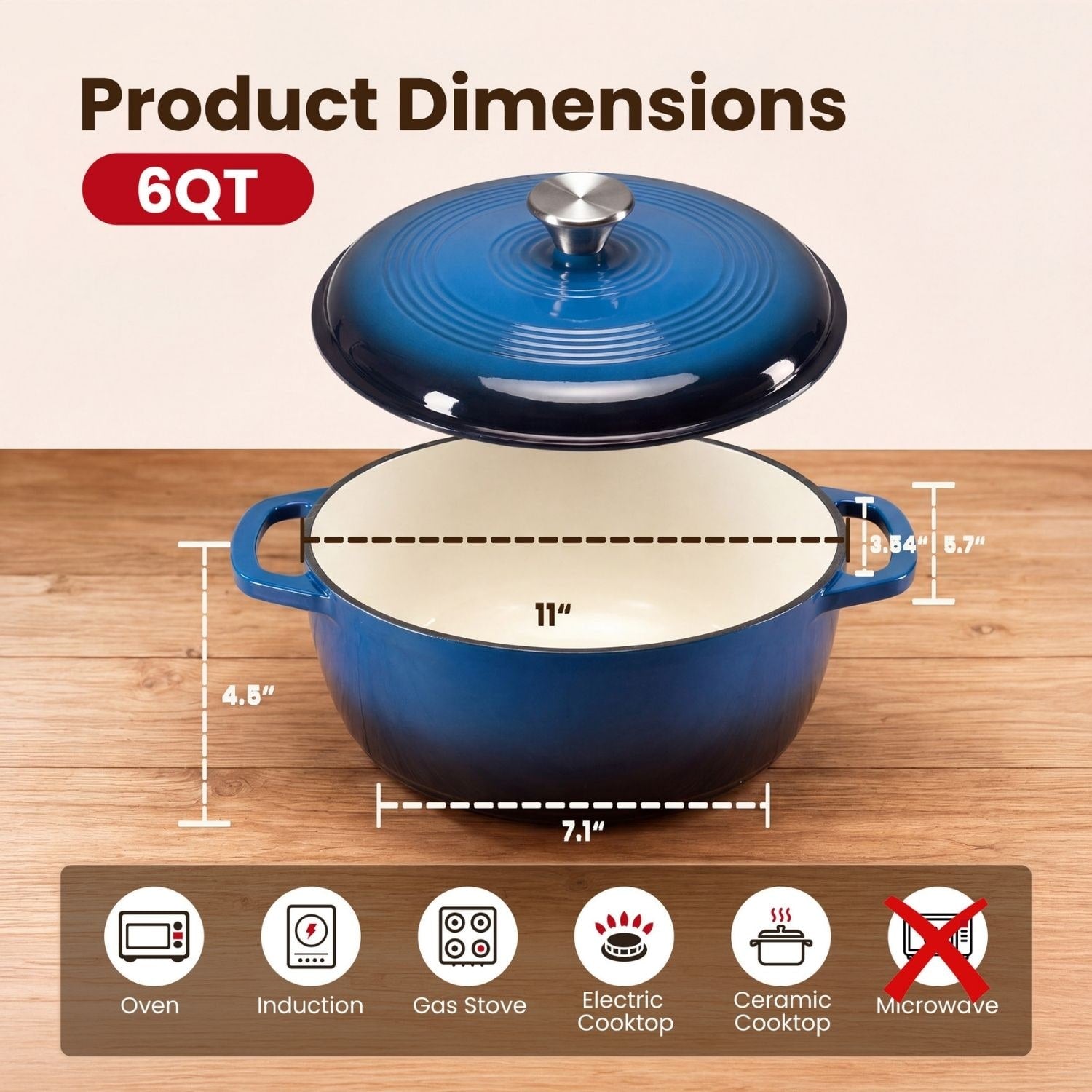 Enameled Cast Iron Dutch Oven Pot with Lid for Bread Baking and Braising 6 Quart Cookware - Image 9