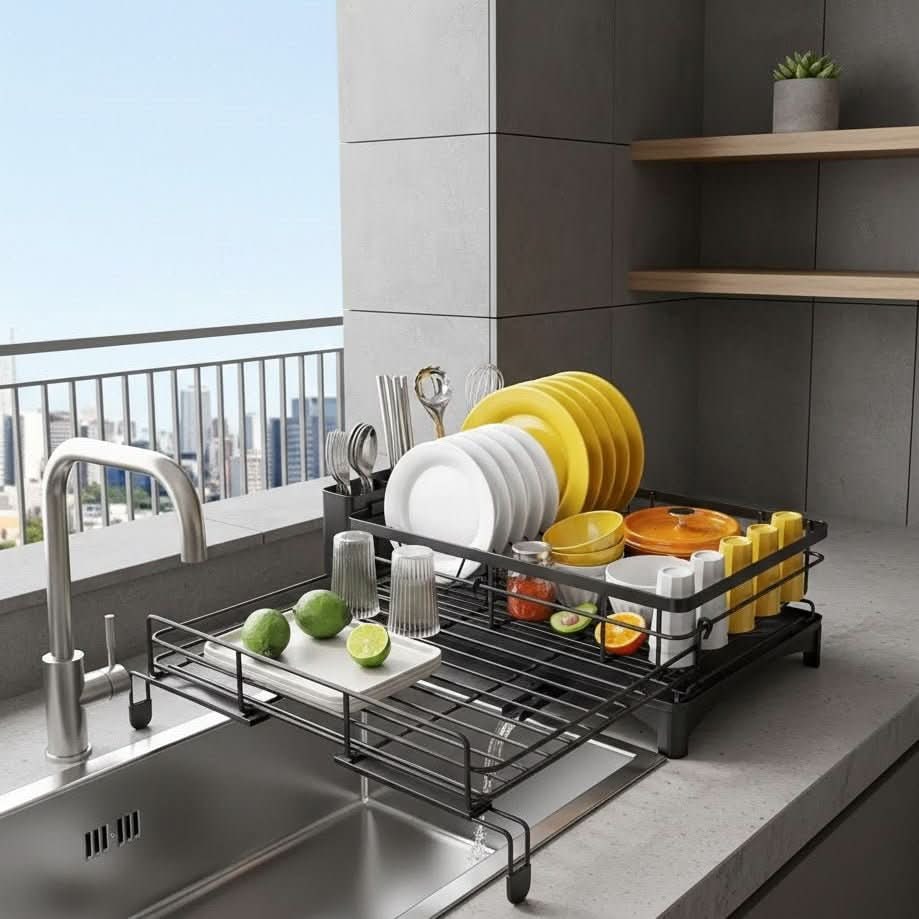 Expandable Dish Drying Rack with Integrated Drip Tray and Over the Sink Extension - Image 3