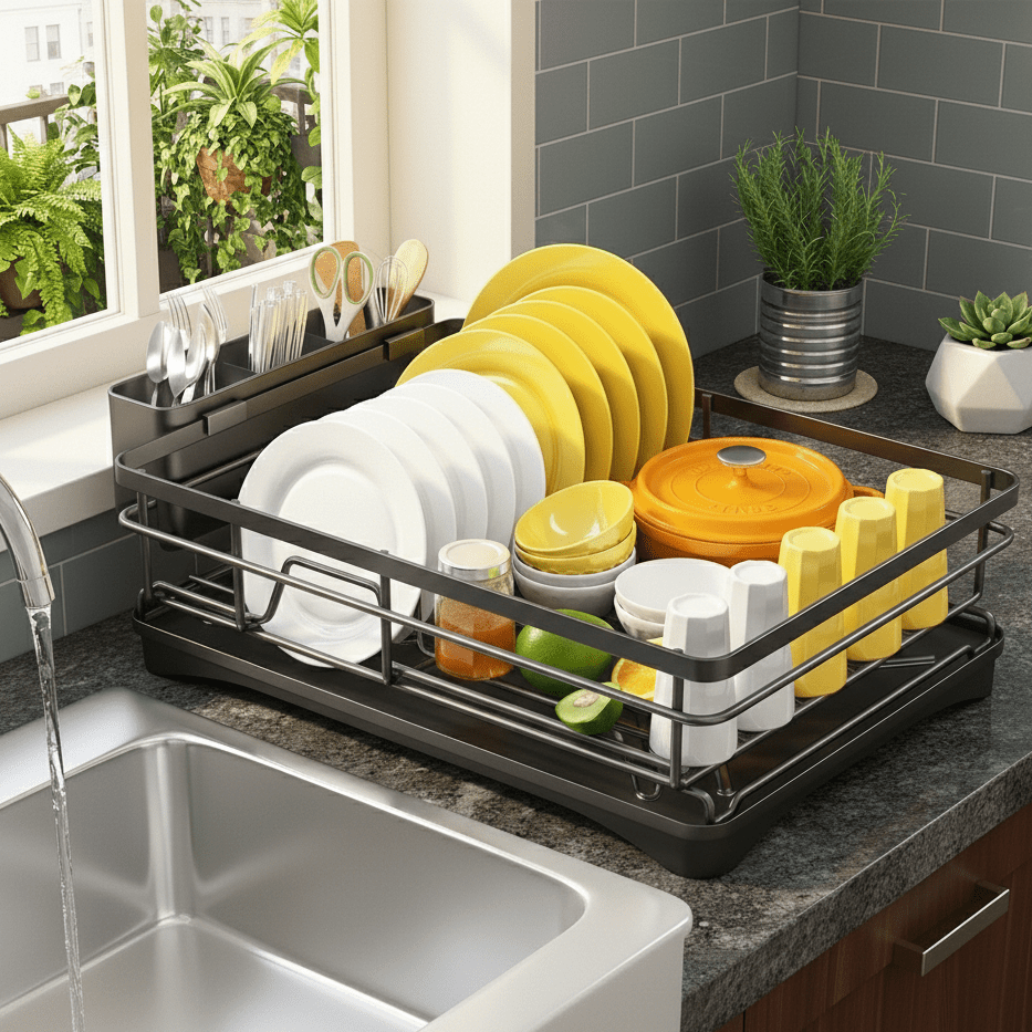 Expandable Dish Drying Rack with Integrated Drip Tray and Over the Sink Extension - Image 4