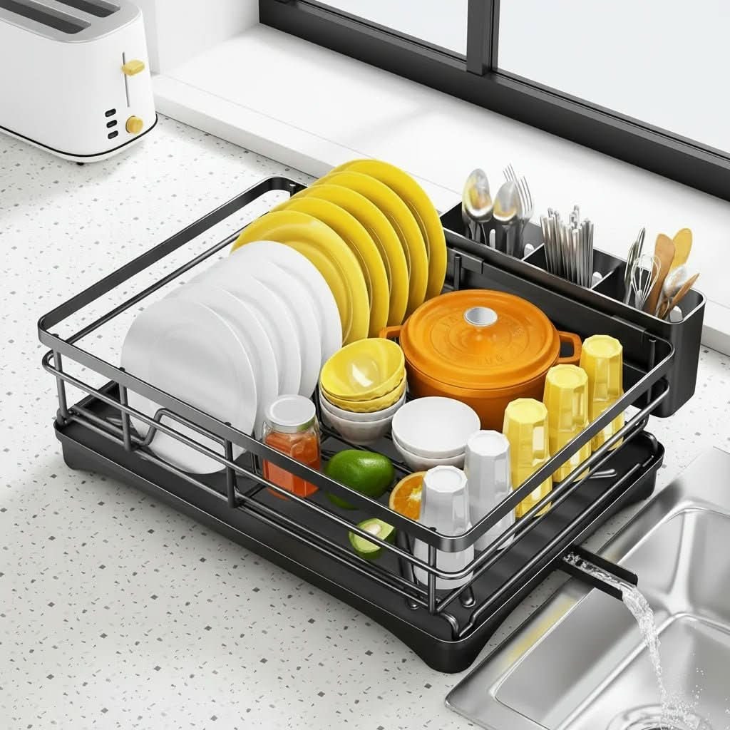 Expandable Dish Drying Rack with Integrated Drip Tray and Over the Sink Extension - Image 6