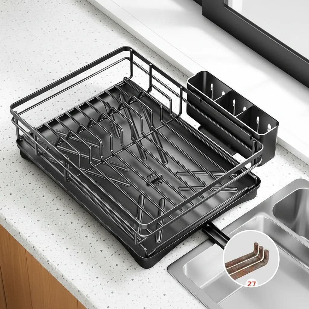 Expandable Dish Drying Rack with Integrated Drip Tray and Over the Sink Extension - Image 7