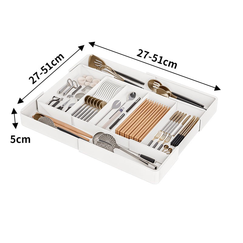 Expandable Drawer Organizer with Adjustable Compartments for Kitchen Utensils - Image 3