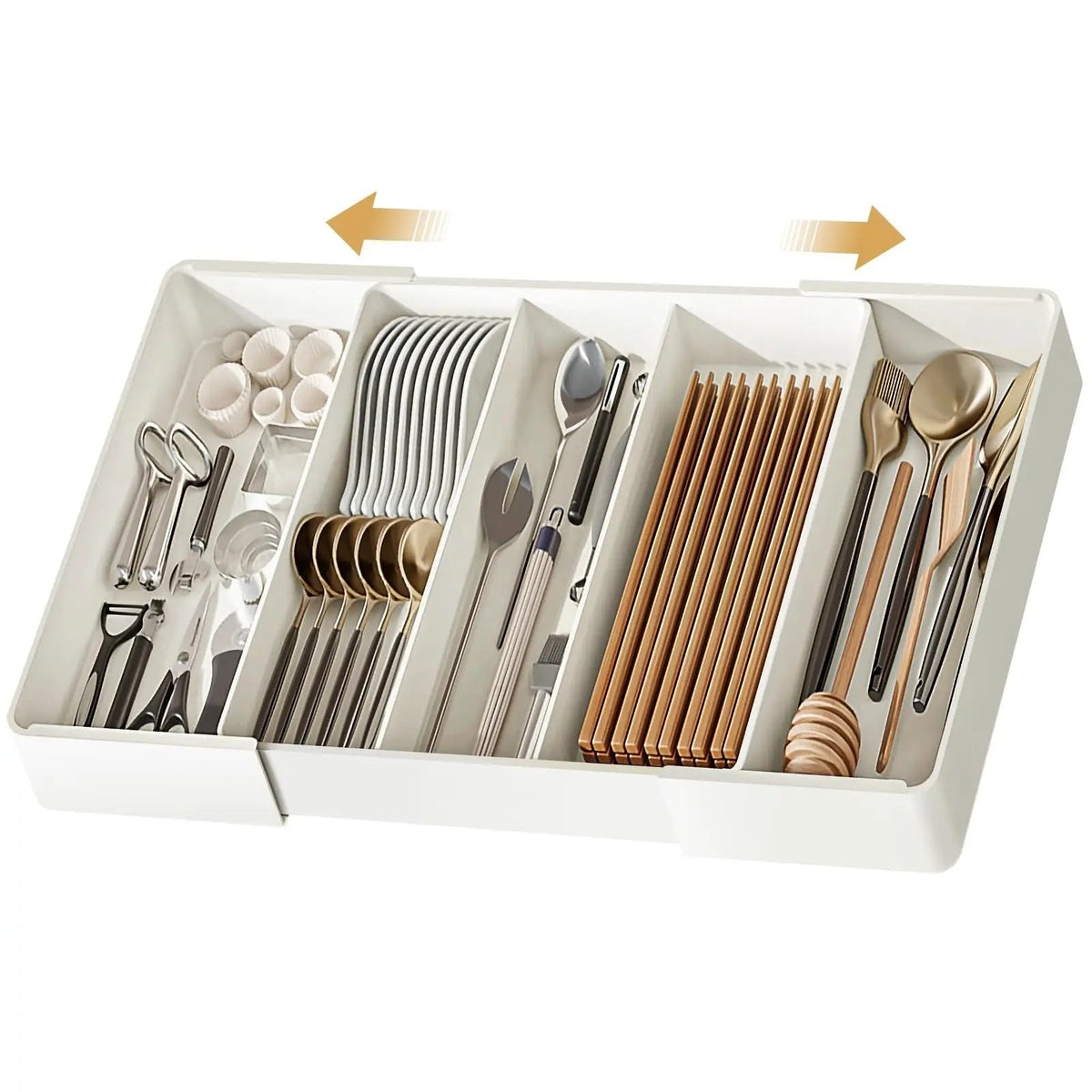 Expandable Drawer Organizer with Adjustable Compartments for Kitchen Utensils - Image 4
