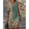 Women’s Floral Midi Dress with V-Neck and Short Sleeves – Lightweight Summer Dress for Casual Wear and Holidays