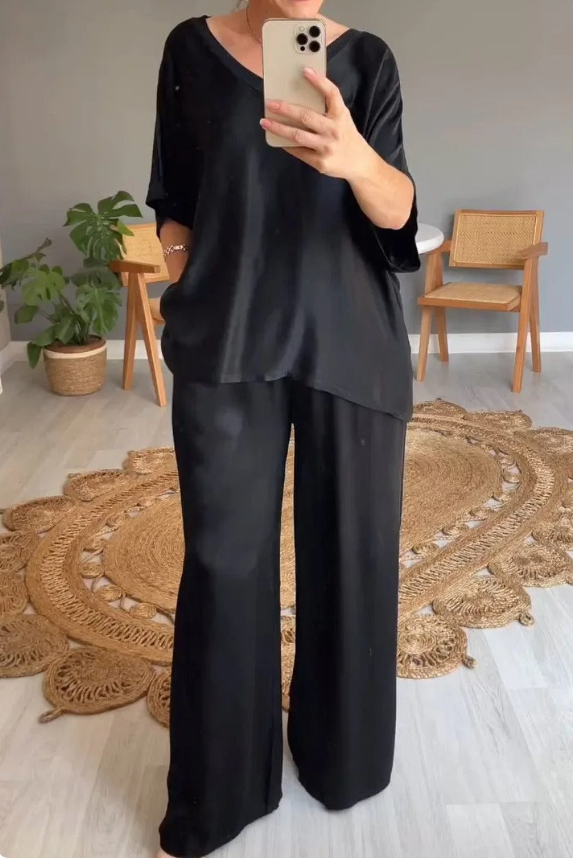 Natalie | Women's Chiffon Two-Piece Wide-Leg Ensemble