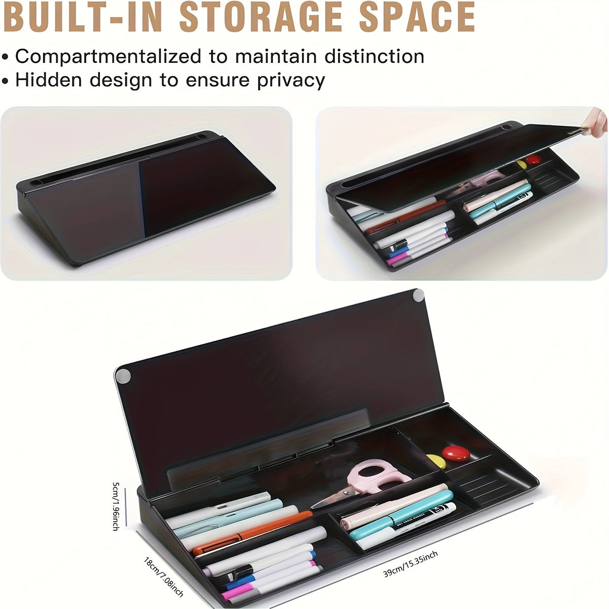 Glass Dry Erase Board with Magnetic Desktop Organizer and Built-In Storage