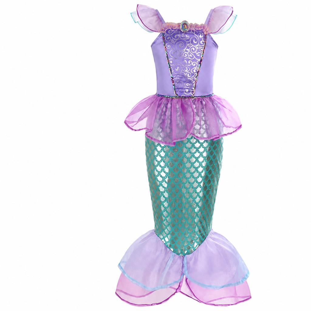 Abito da sirena da bambina per Halloween con accessori con paillettes per feste in maschera