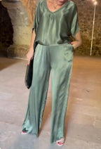 Natalie | Women's Chiffon Two-Piece Wide-Leg Ensemble