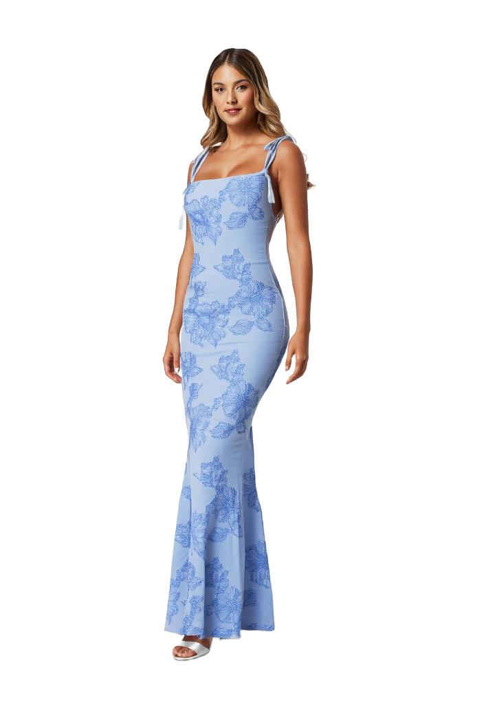 Floral-Embellished Bodycon Dress with Adjustable Tie Straps
