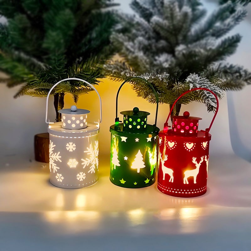 Festive Christmas Lantern with LED Light and Metal Cutout Design Outdoor Wall - Image 3
