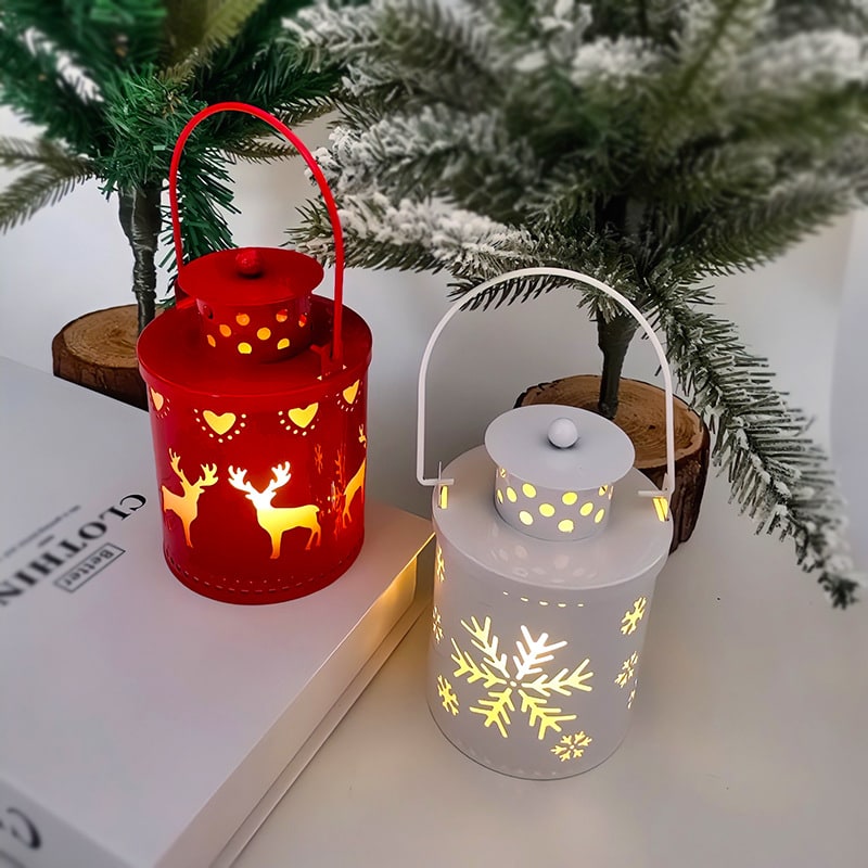Festive Christmas Lantern with LED Light and Metal Cutout Design Outdoor Wall - Image 4