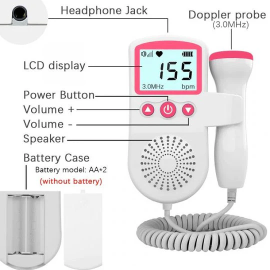 Fetal Doppler with Speaker Backlit Display Home Use Portable Lcd Screen Baby Heartbeat Monitor - Image 6