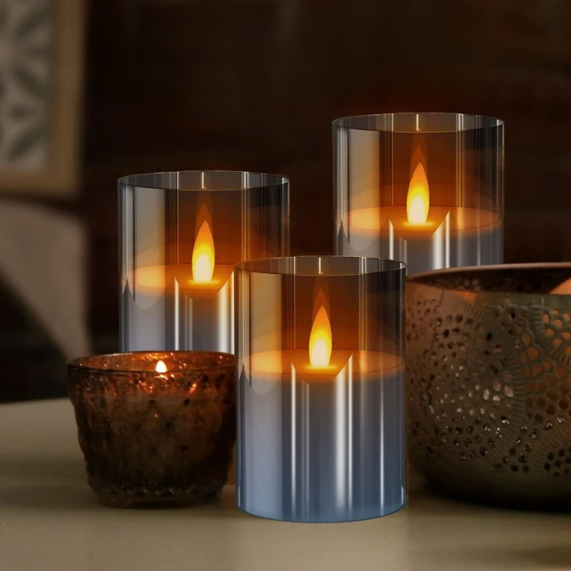 Flameless LED Pillar Candles Battery Operated Candlesticks with Glass Cylinder - Image 1