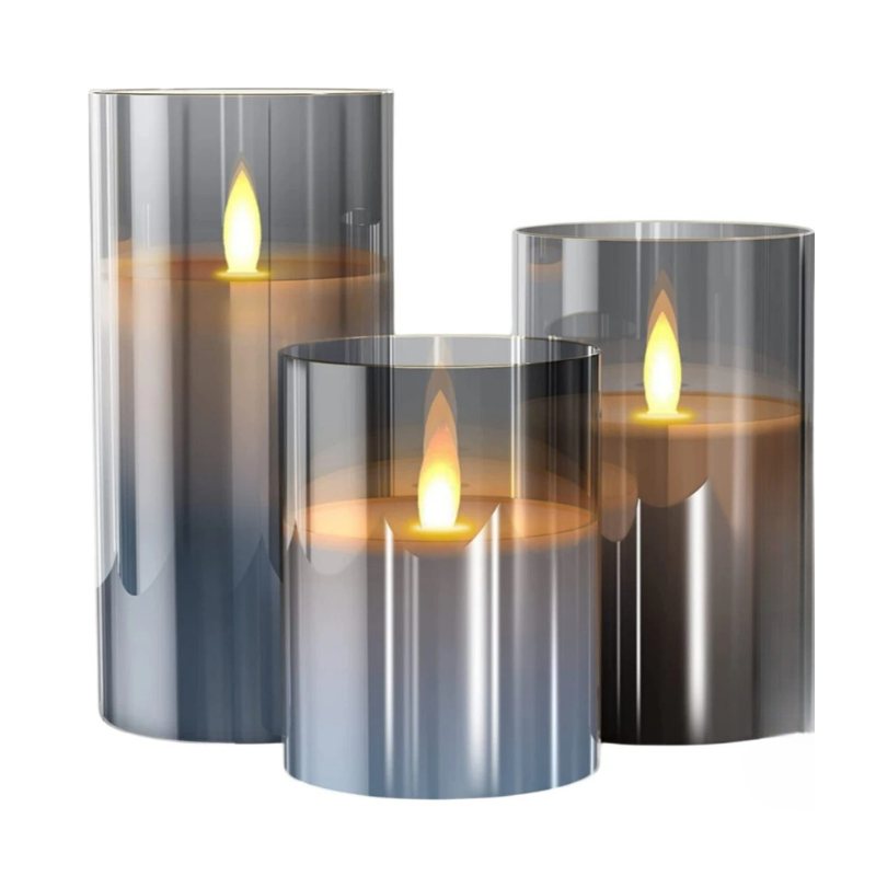 Flameless LED Pillar Candles Battery Operated Candlesticks with Glass Cylinder - Image 3