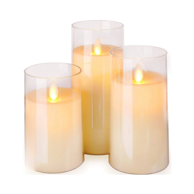 Flameless LED Pillar Candles Battery Operated Candlesticks with Glass Cylinder - Image 4