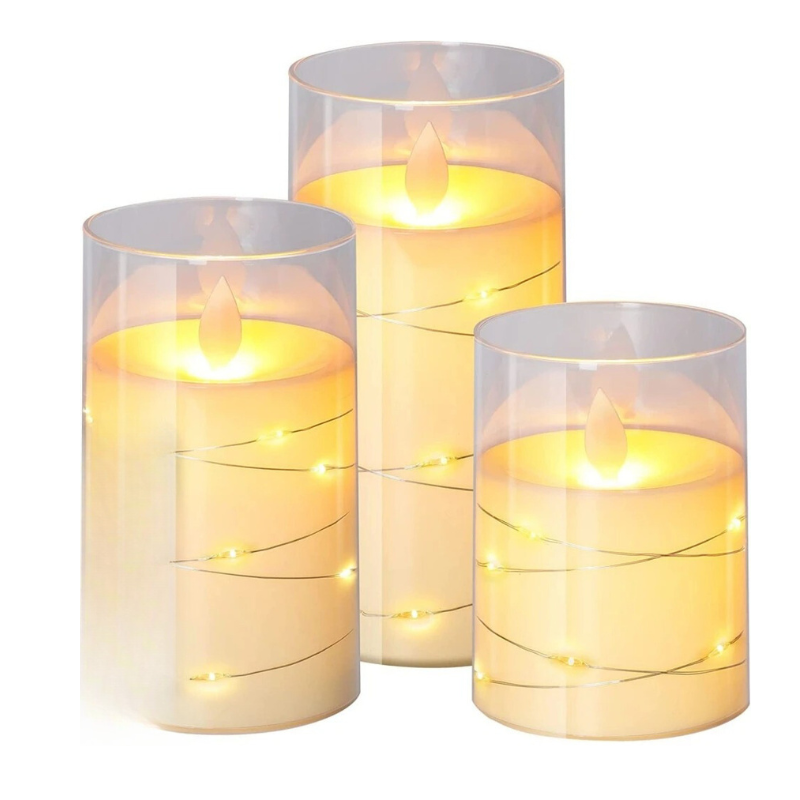 Flameless LED Pillar Candles Battery Operated Candlesticks with Glass Cylinder - Image 5