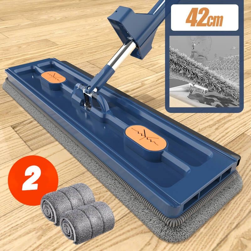 Flat Mop Microfiber Rotating Head Collapsible Bucket Stainless Steel Wringing Scraper - Image 1