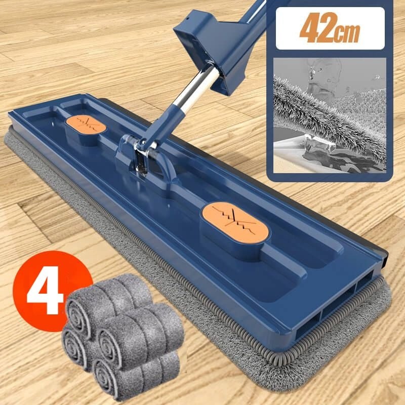 Flat Mop Microfiber Rotating Head Collapsible Bucket Stainless Steel Wringing Scraper - Image 2